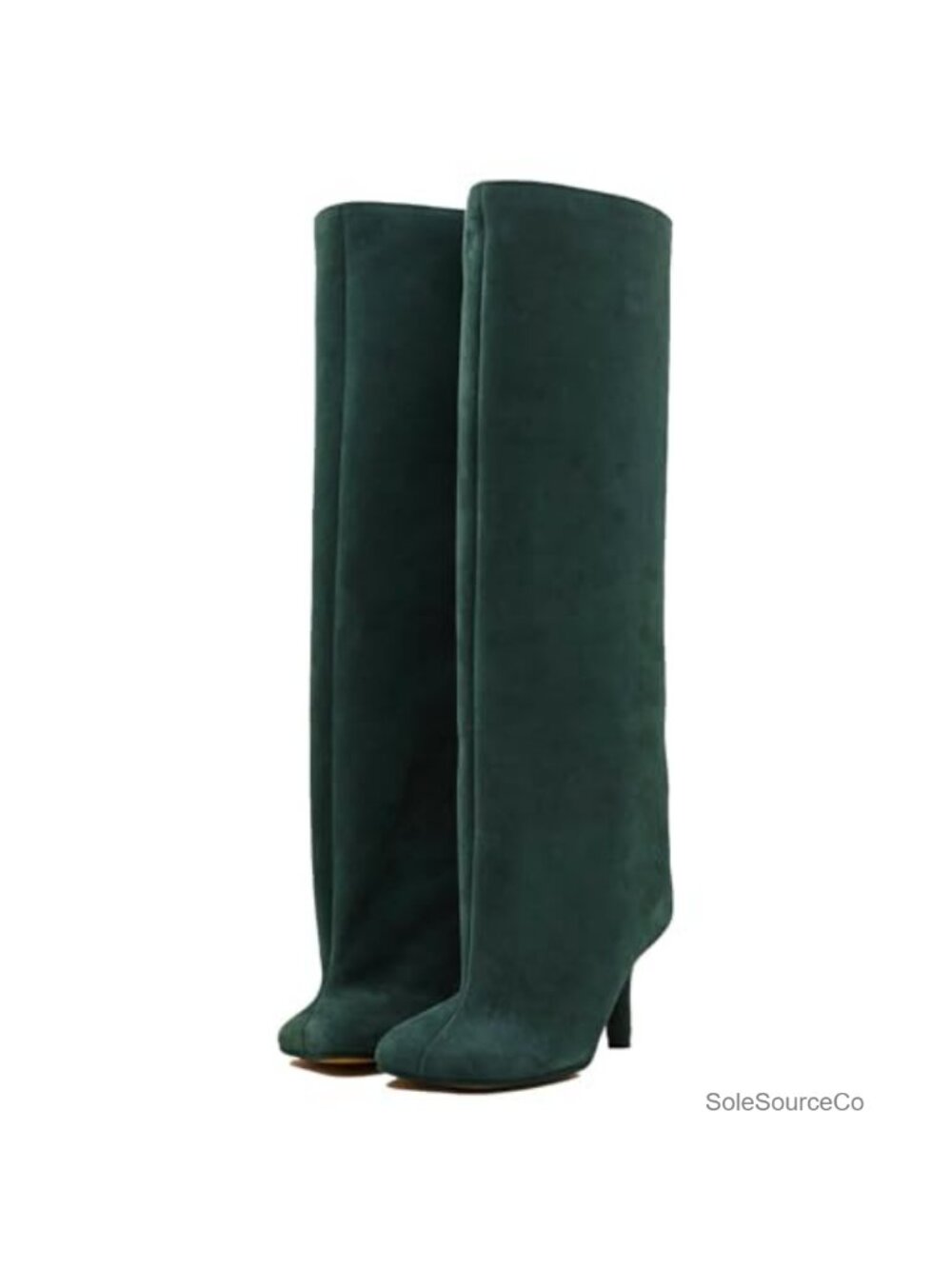 Suede Knee High Boots Square Toe Kitten Heel Pull On Tall Boots
